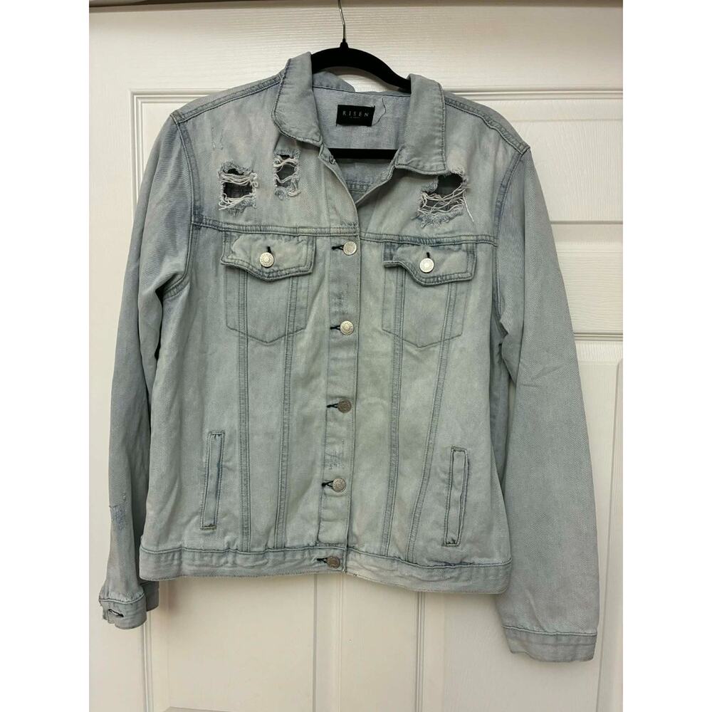 Risen Los Angeles Distressed Denim Jacket Light Wash Casual Streetwear‎ Sz M